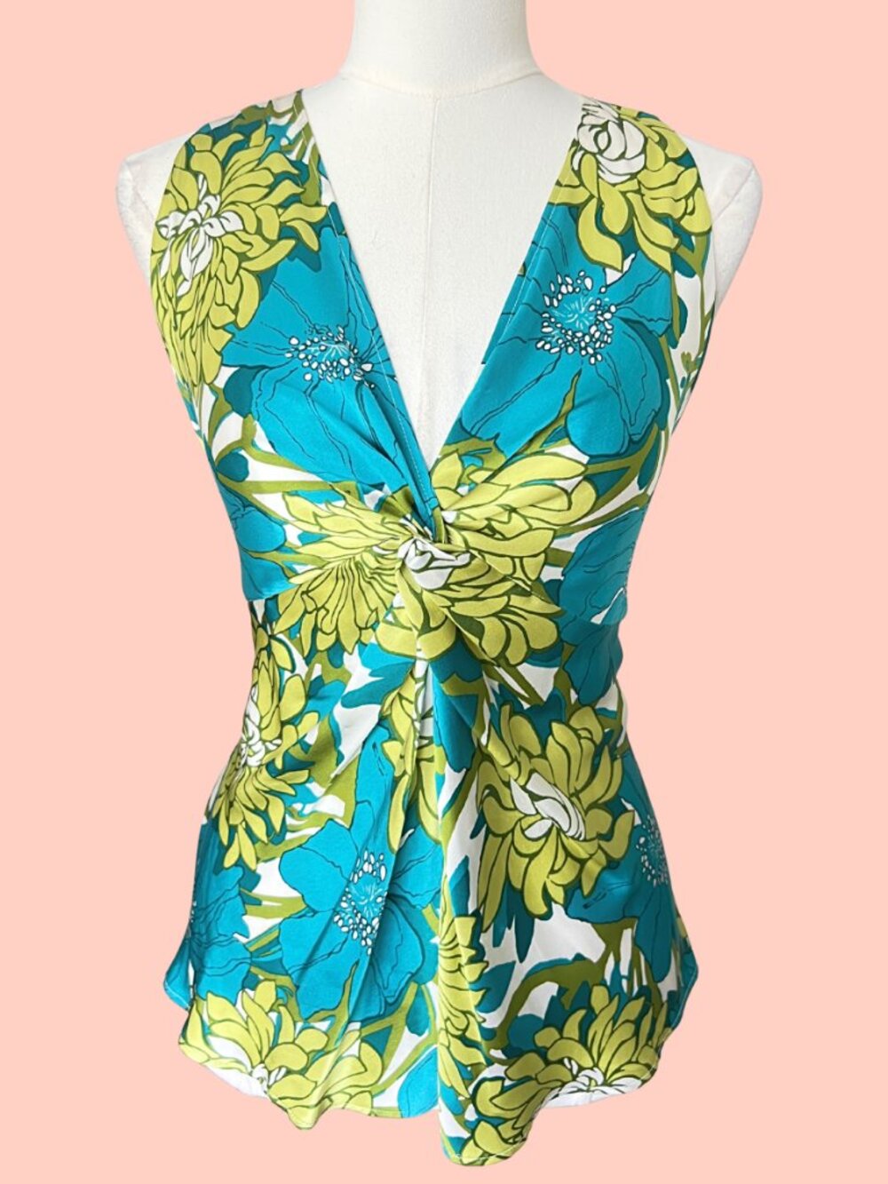 Silk Floral Twist Front Halter Top